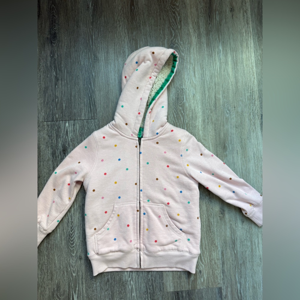 Mini Boden Pink Polka Dot Sherpa Sweatshirt